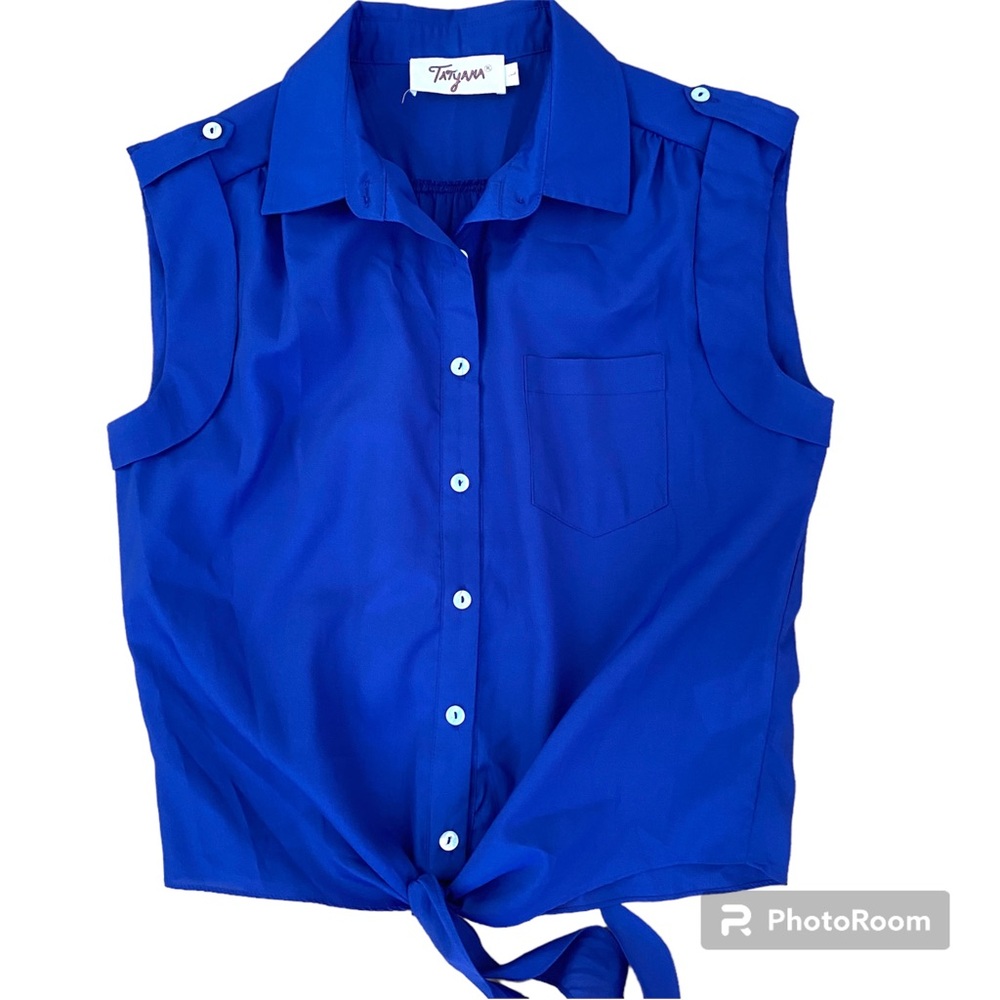 TATYANA BOWTIE HEM BLOUSE ROYAL BLUE SLEEVELESS TOP LARGE PINUP ROCKABILLY
